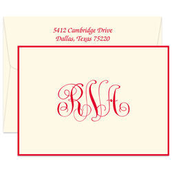 Notable Monogram Bordered Folded Note Cards - Raised Ink